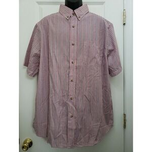 King Size Men's XL Big Short Sleeve Red Blue Striped Button Down Shirt NEW